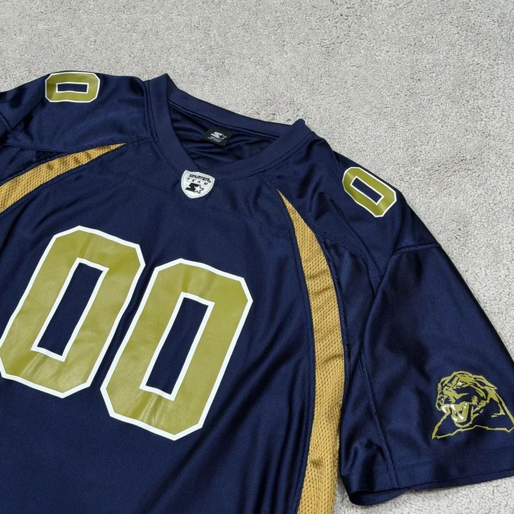 VTG 90s Starter Team Panthers Football Jersey Navy Gold Mens 3XL Made In Macau